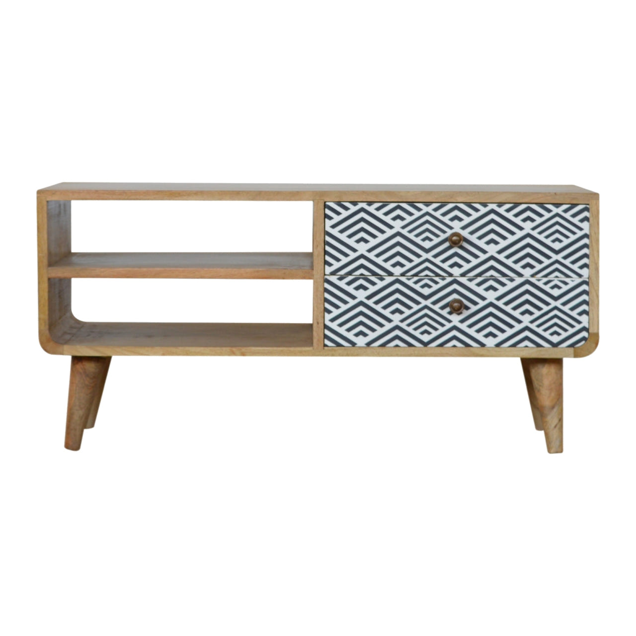 Monochrome Print TV Media Unit | Oak Solid Mango Wood