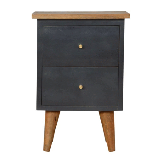 Charcoal Black Hand Painted Bedside Table | Oak-Ish Mango Wood