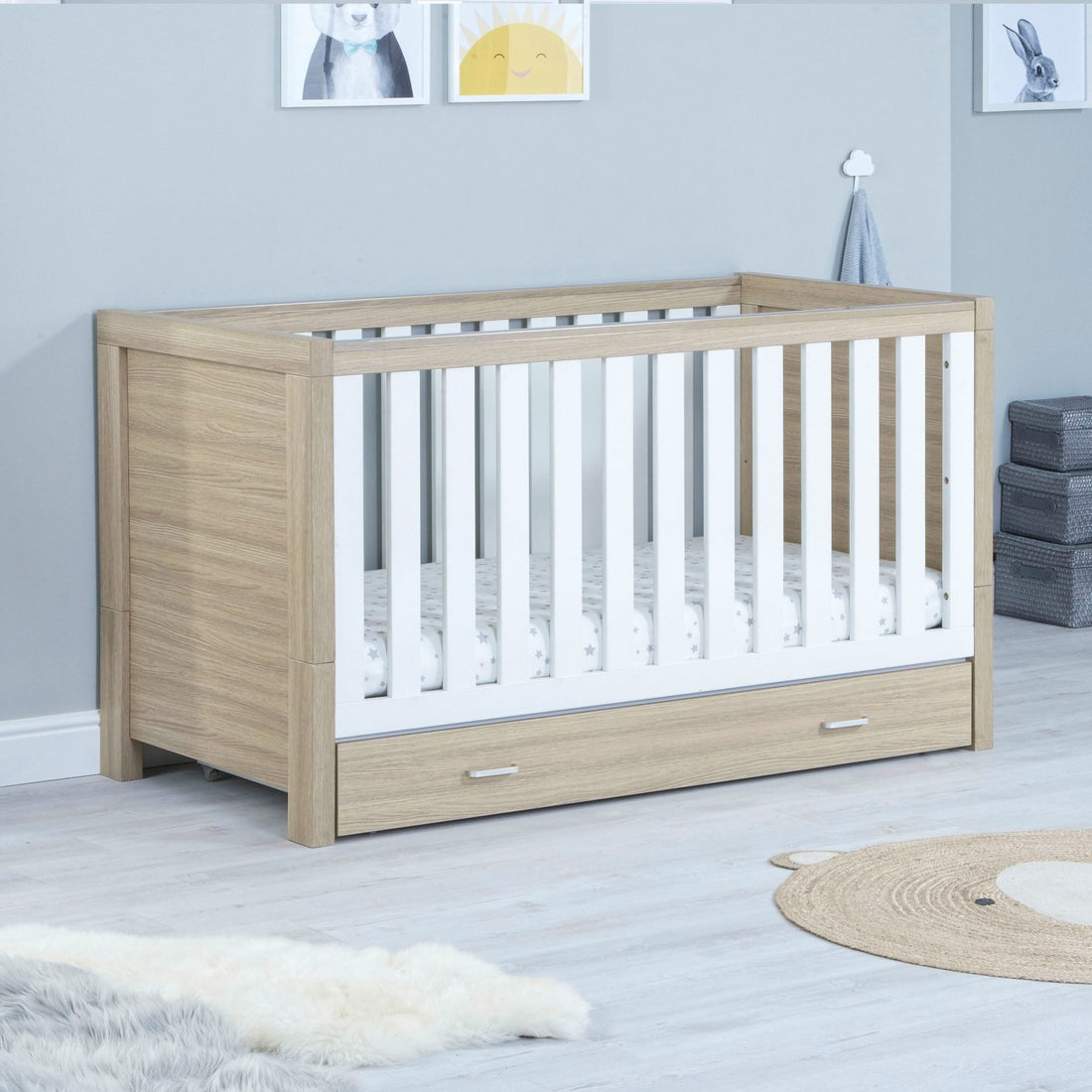 Babymore Luno 2 Piece Nursery Room Set with Drawer - Oak White - Babymore