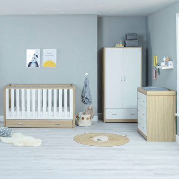 Babymore Luno 3 Piece Nursery Room Set with Drawer - Oak White - Babymore