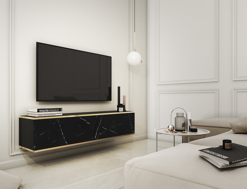 Oro Floating TV Cabinet 135cm - Black Marble / Living Room