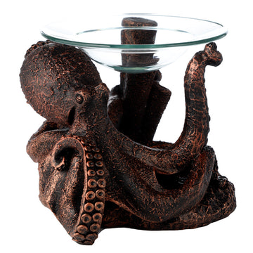 Bronze Octopus Resin Oil and Wax Burner with Glass Dish