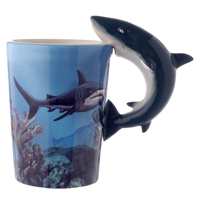 Novelty Sealife Design Shark Shaped Handle Ceramic Mug