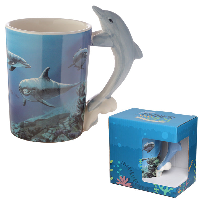 Ceramic Sealife Printed Mug with Dolphin Handle