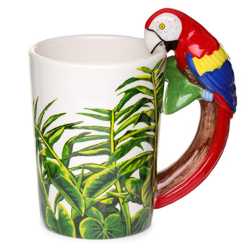 Novelty Ceramic Jungle Mug with Parrot Shaped Handle