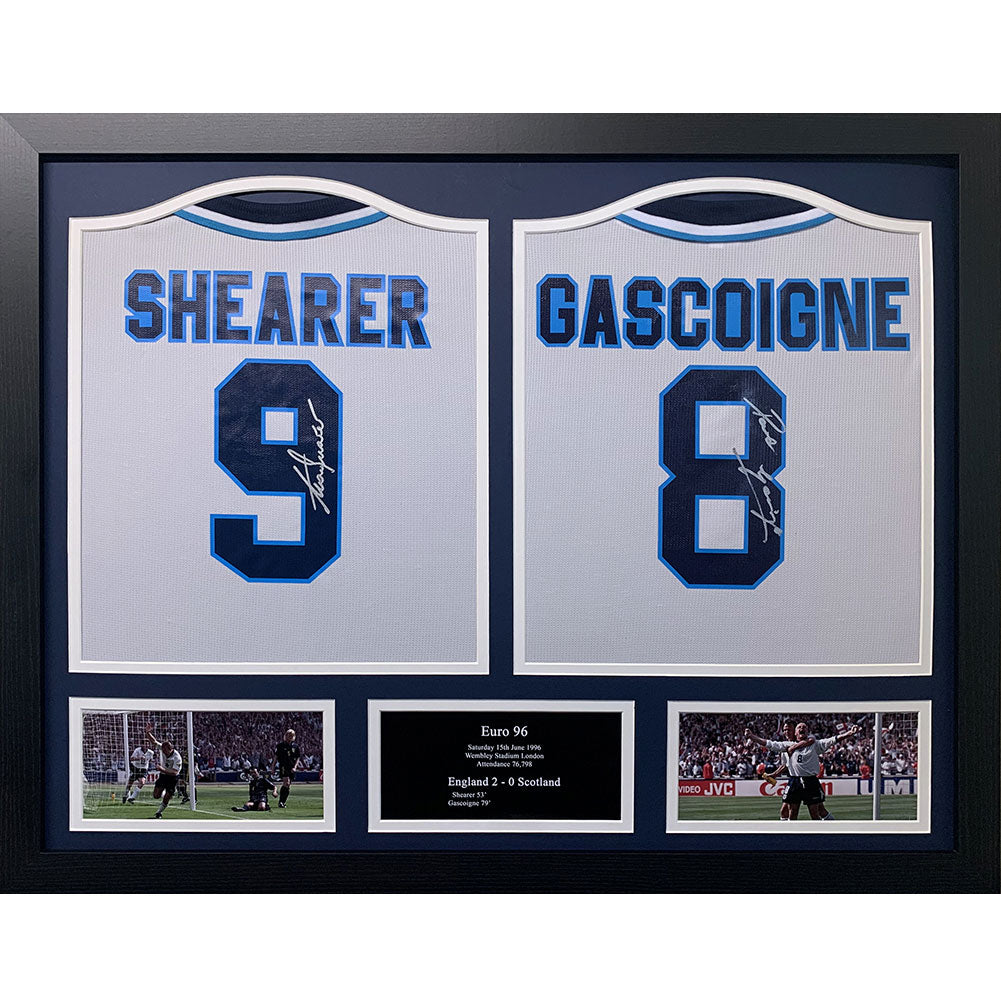 England FA 1996 Shearer & Gascoigne Signed Shirts (Dual Framed) - Officially licensed merchandise.