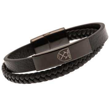 West Ham United FC Black IP Leather Bracelet - Officially licensed merchandise.