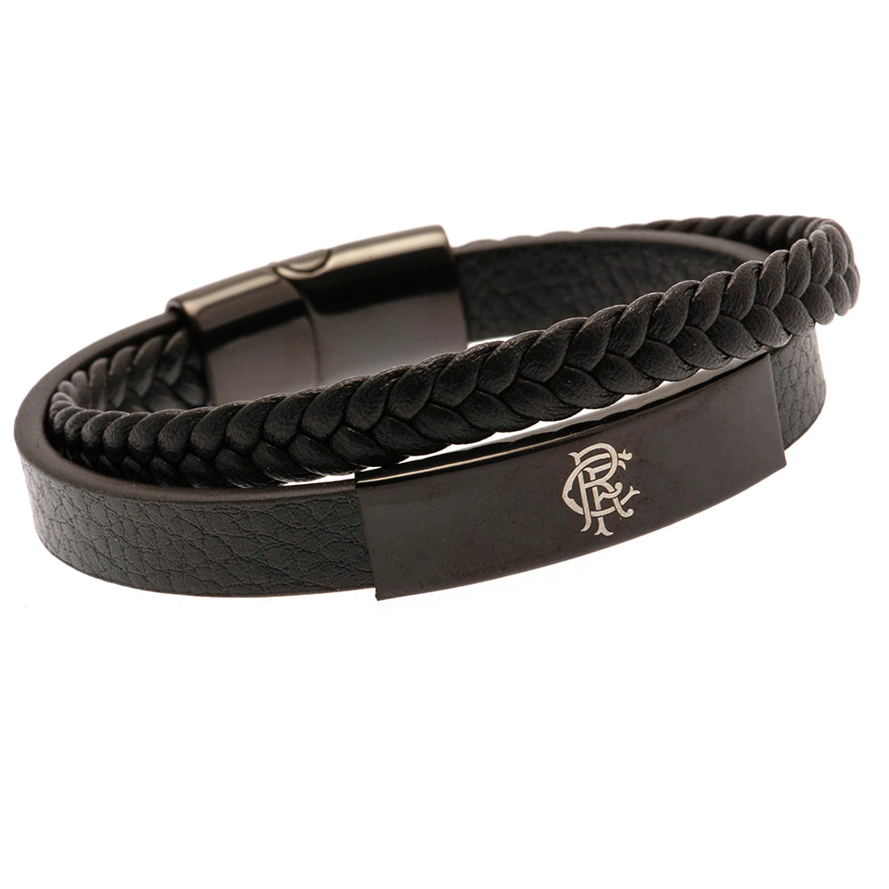 Rangers FC Black IP Leather Bracelet - Officially licensed merchandise.