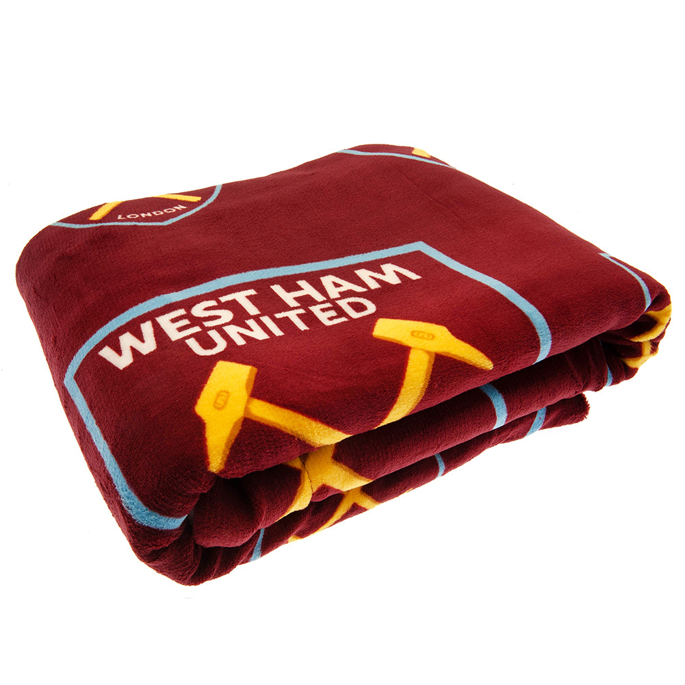 West Ham United FC Sherpa Fleece Blanket - Officially licensed merchandise.