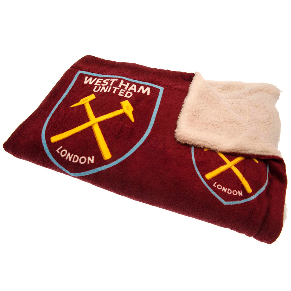 West Ham United FC Sherpa Fleece Blanket - Officially licensed merchandise.