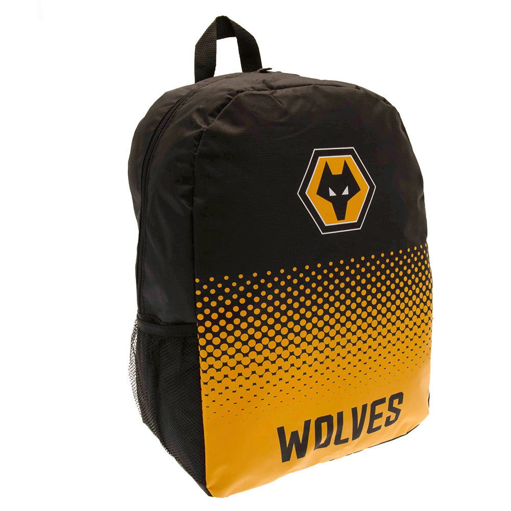 Wolverhampton Wanderers FC Backpack showcasing its stylish fade design and spacious main compartment, perfect for fans and everyday use.