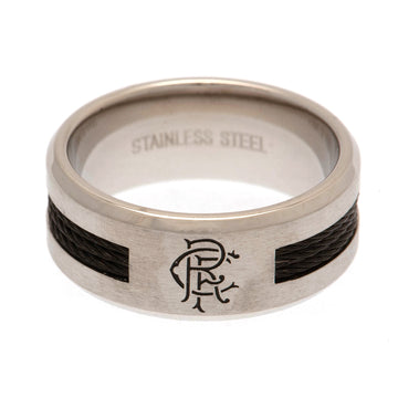 Rangers FC Stainless Steel Black Inlay Ring with Engraved Crest - Medium Size