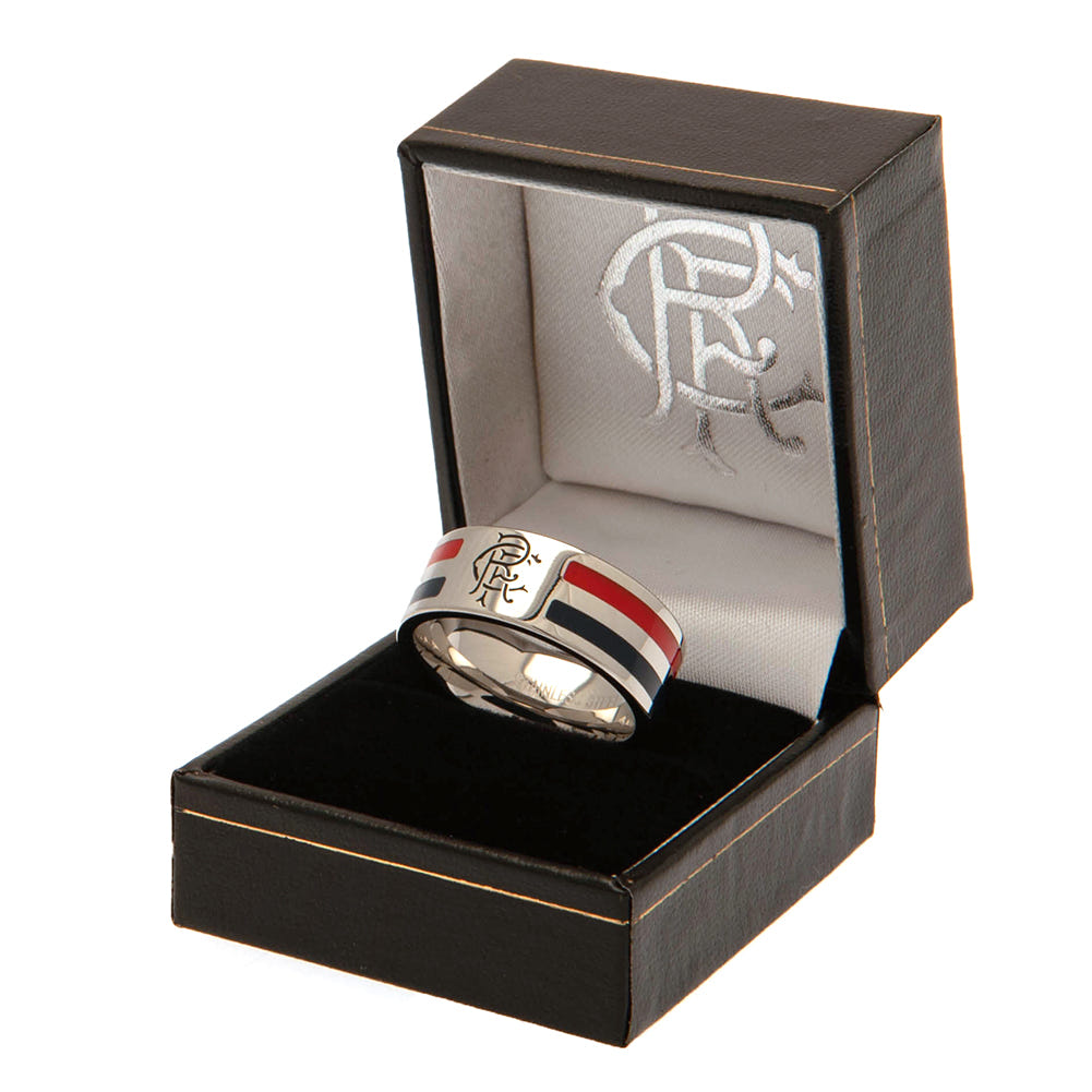 Rangers FC Stainless Steel Colour Stripe Ring with Crest