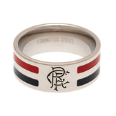 Rangers FC Stainless Steel Colour Stripe Ring with Crest