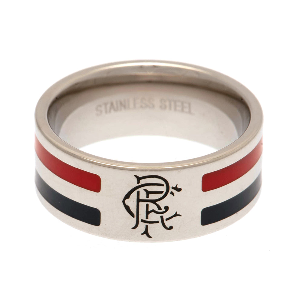 Rangers FC Stainless Steel Colour Stripe Ring with Crest
