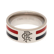 Rangers FC Stainless Steel Colour Stripe Ring with Crest