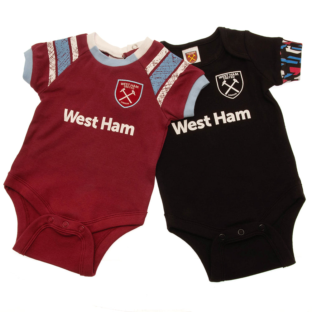 West Ham United FC 2 Pack Bodysuit 0-3 Mths ST - Officially licensed merchandise.