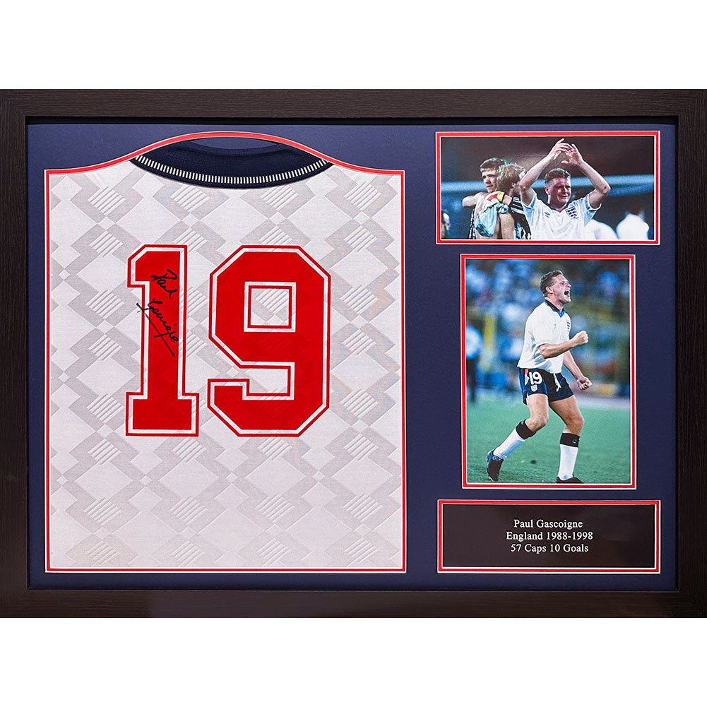 England FA 1990 Gascoigne Signed Shirt (Framed) - Officially licensed merchandise.