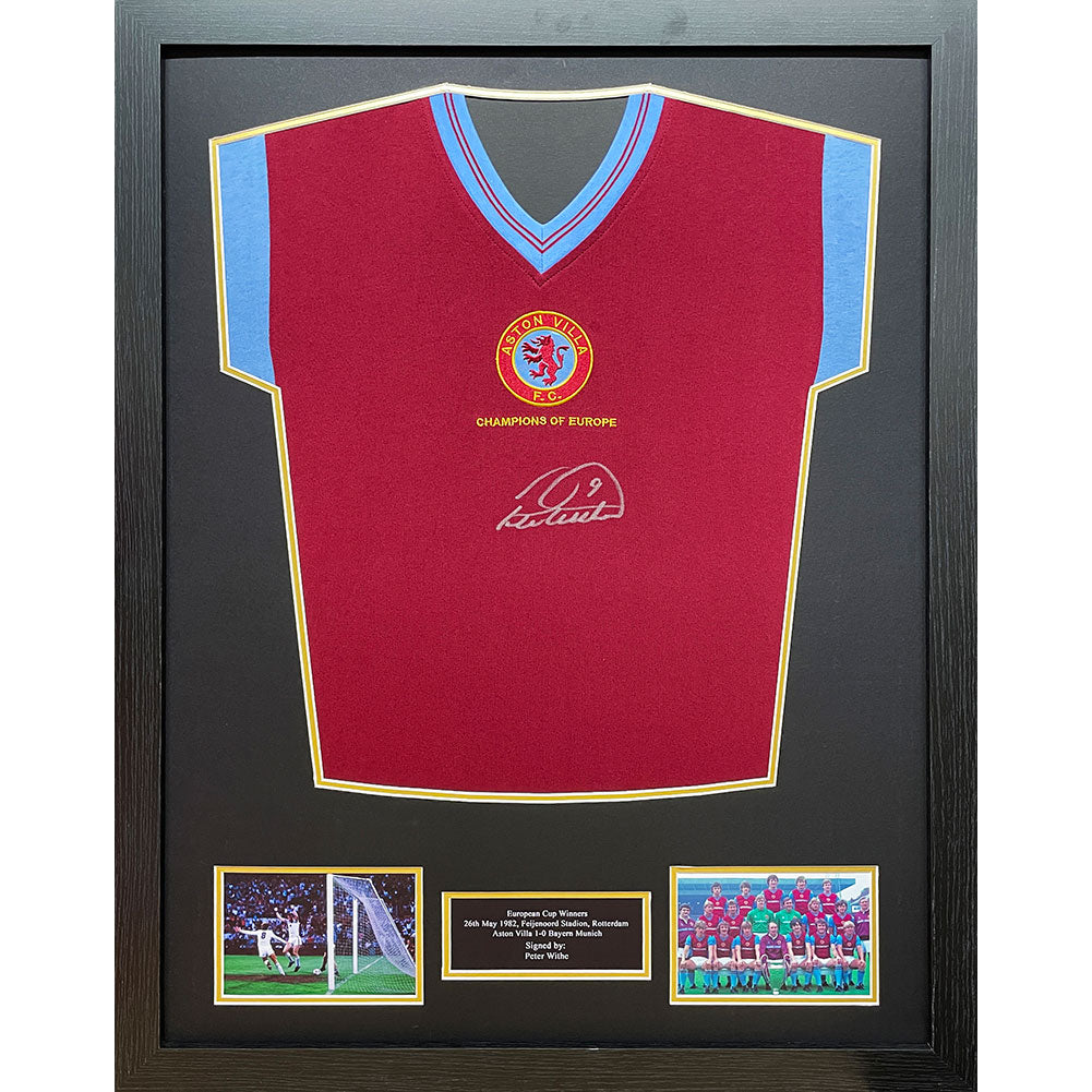 Aston Villa FC 1982 Withe Signed Shirt (Framed) - Officially licensed merchandise.