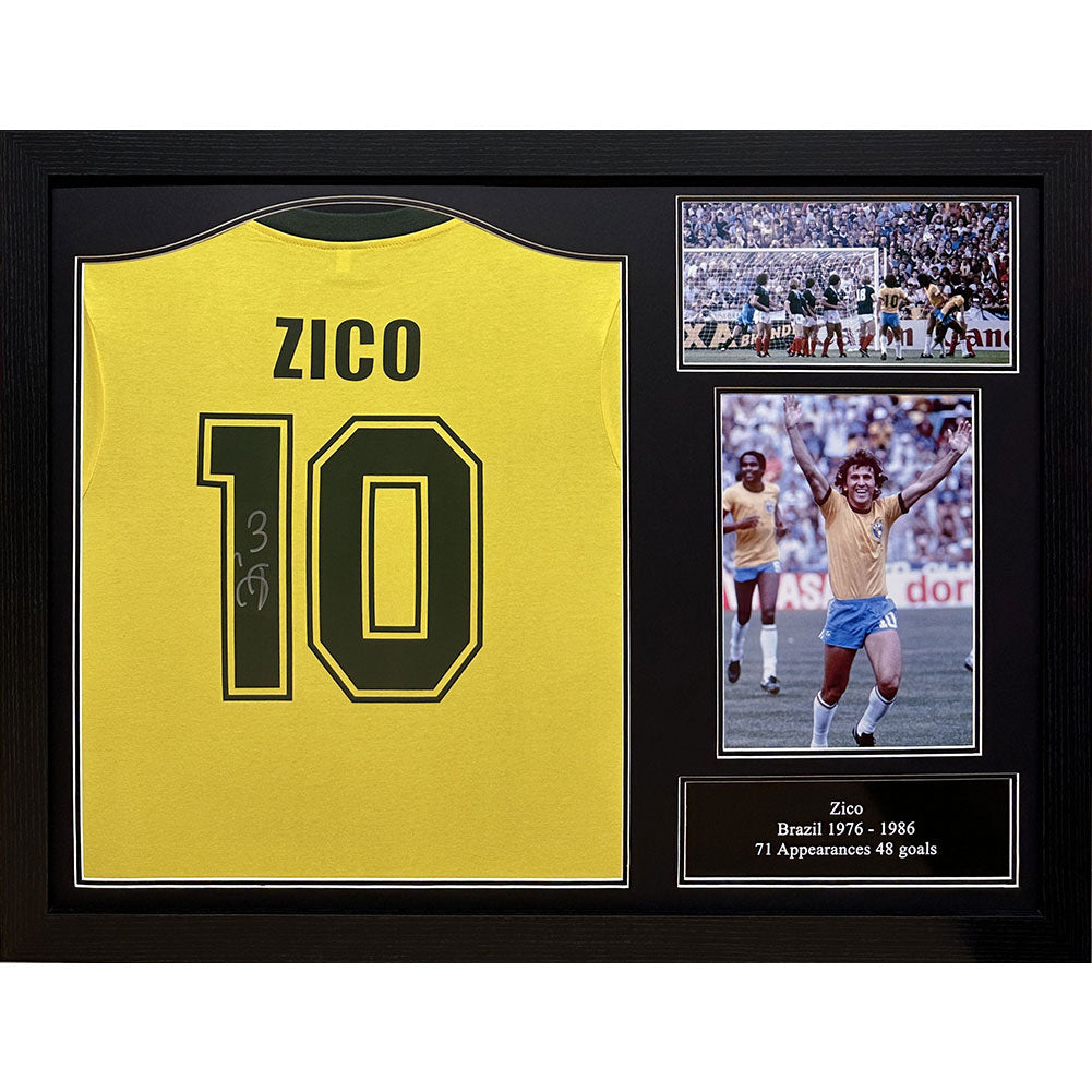 Brasil 1982 Zico Signed Shirt (Framed) - Officially licensed merchandise.