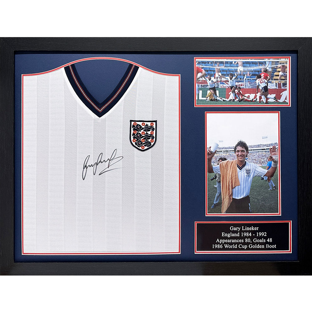 England FA 1986 Lineker Signed Shirt (Framed) - Officially licensed merchandise.