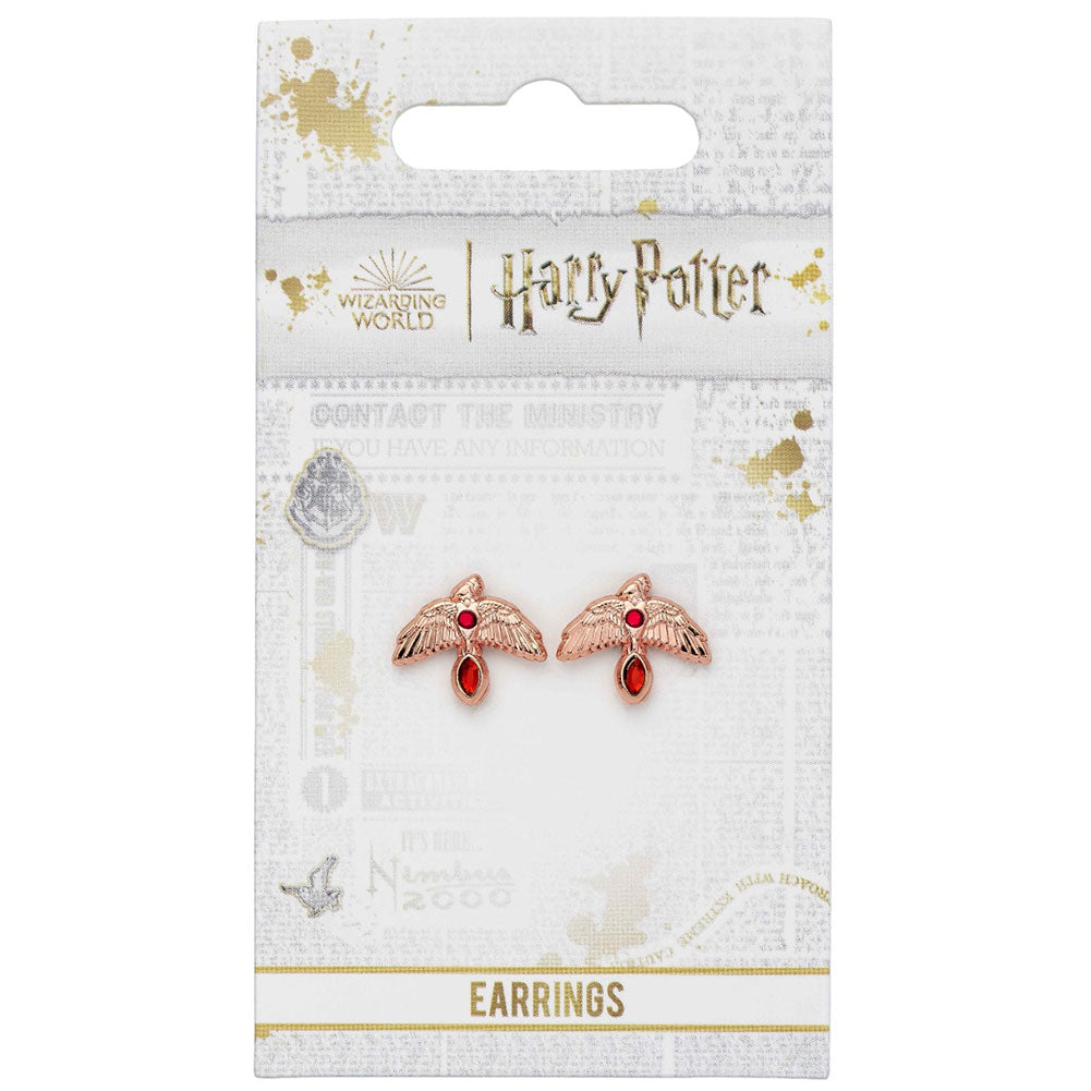 Harry Potter Rose Gold Plated Earrings Fawkes - Officially licensed merchandise.