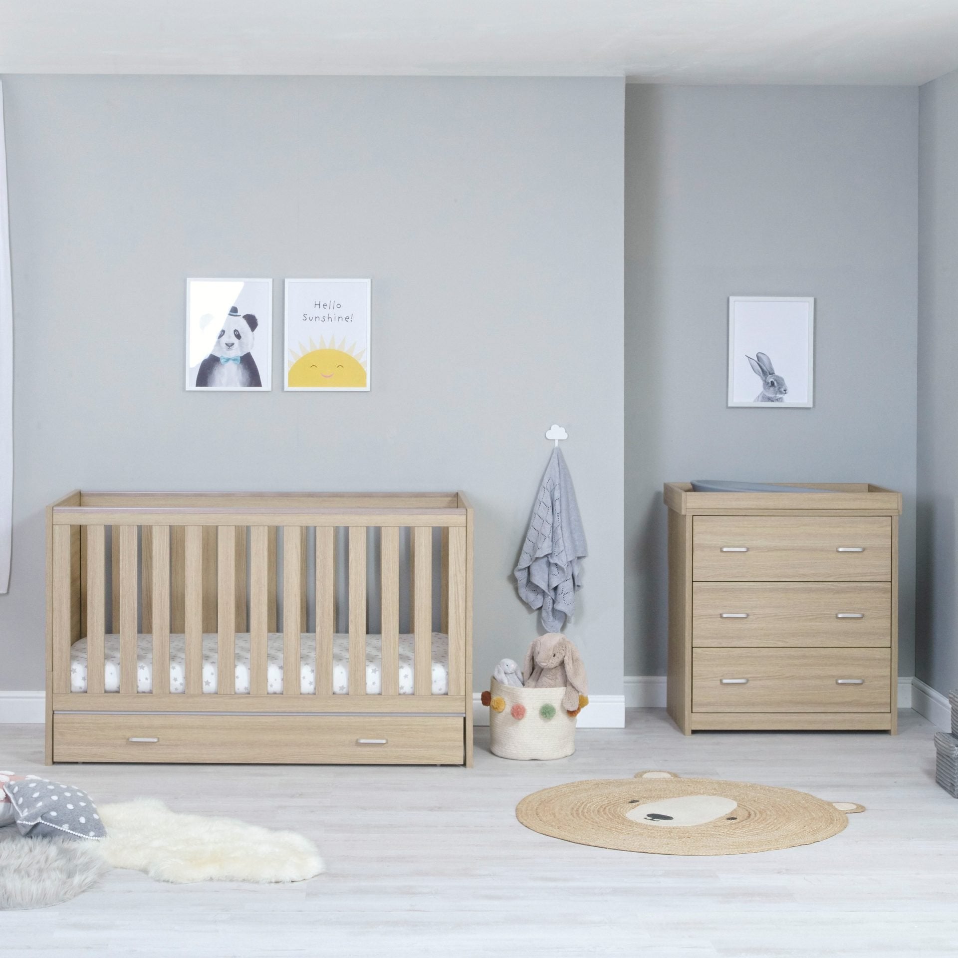 Babymore Veni 2 Piece Nursery Room Set with Drawer - Oak - Babymore