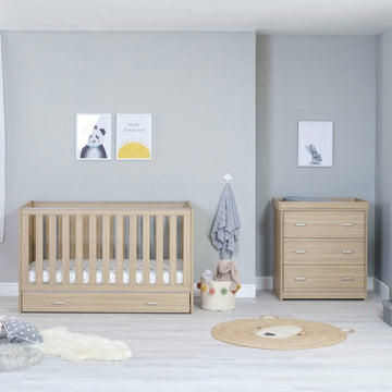 Babymore Veni 2 Piece Nursery Room Set with Drawer - Oak - Babymore