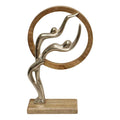 Abstract Ornament, Silver Couple In Wooden Circle, 31cm.-Figurines & Statues