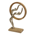 Abstract Ornament, Silver Couple In Wooden Circle, 31cm. - £33.99 - Figurines & Statues 