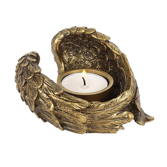 Antique Gold Angel Wing Tealight Candle Holder - £12.99 - Candle Holders 