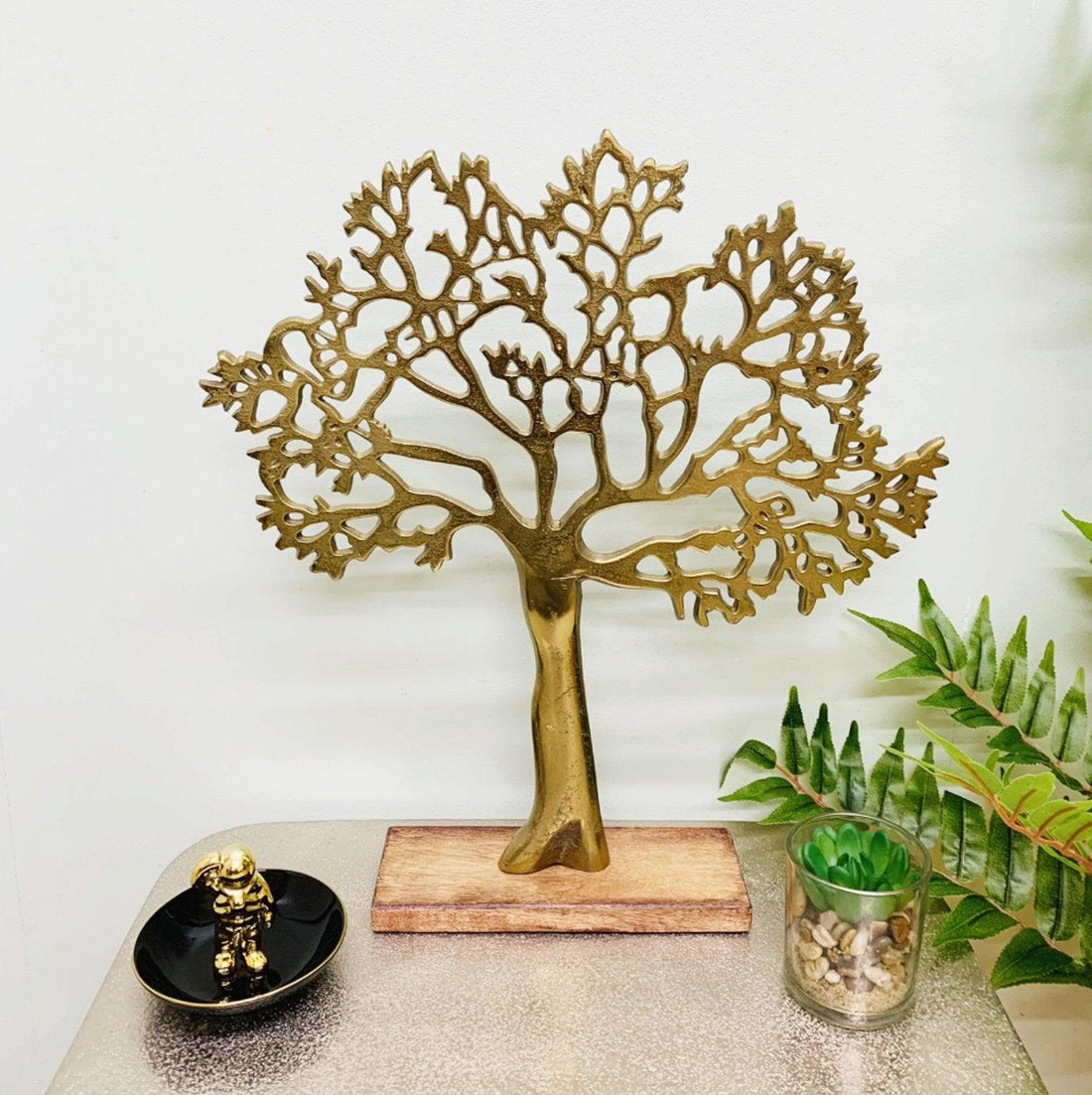 Antique Gold Tree On Wooden Base Large - £49.99 - Tree Of Life 