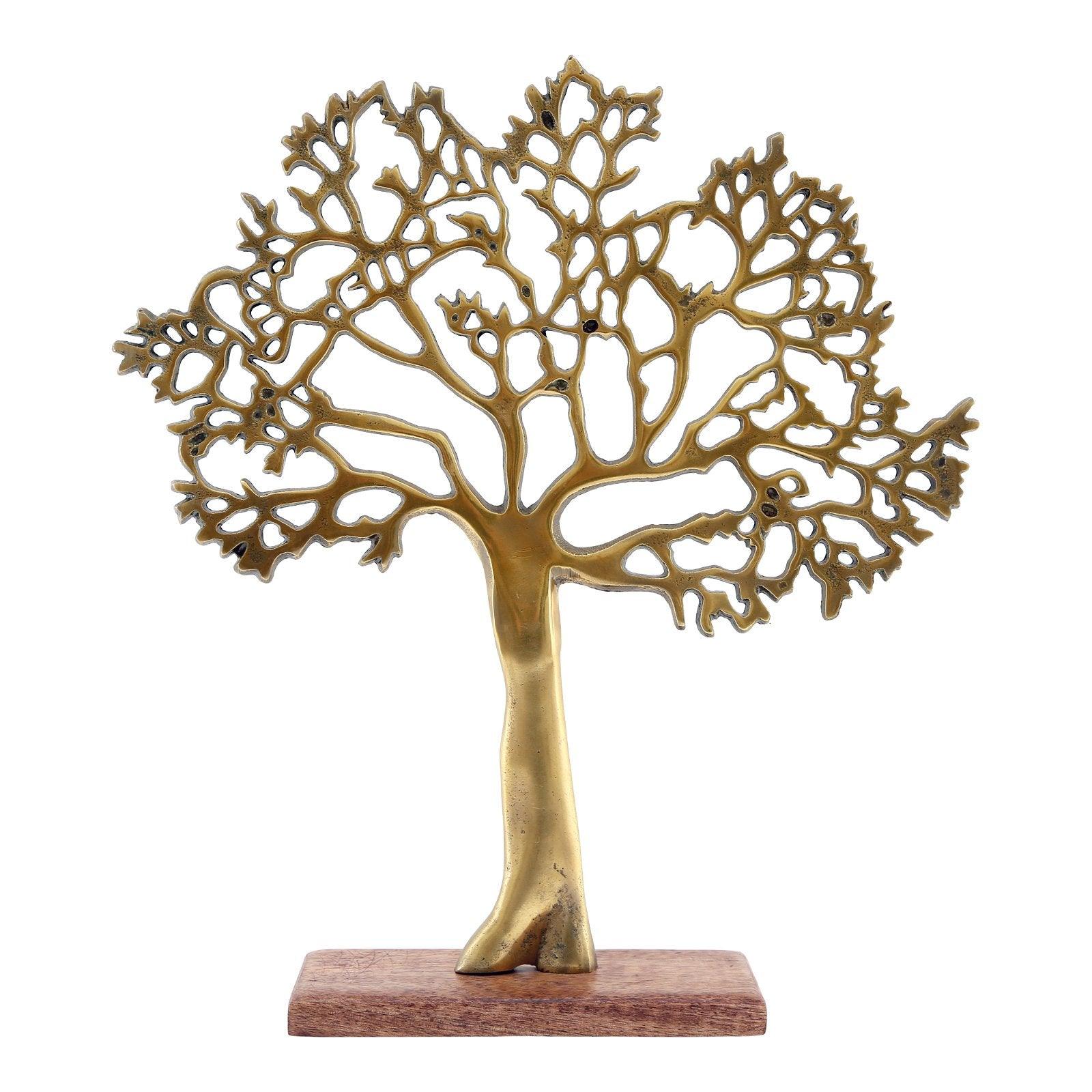 Antique Gold Tree On Wooden Base Large-Tree Of Life