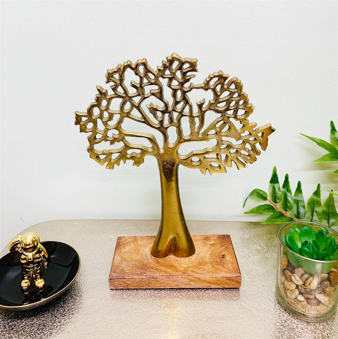 Antique Gold Tree On Wooden Base Medium - £33.99 - Tree Of Life 