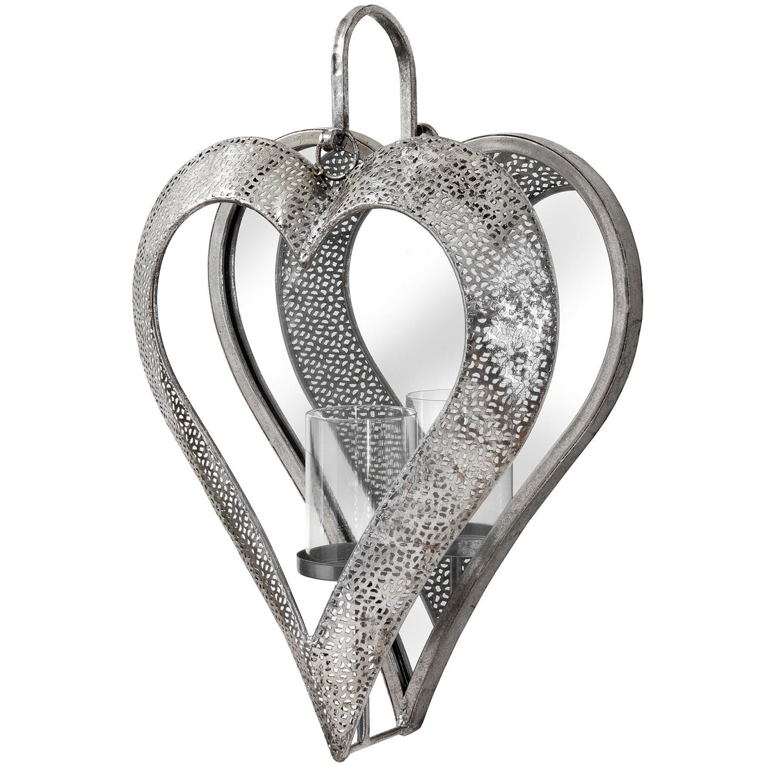 Antique Silver Heart Mirrored Tealight Holder in Large - £74.95 - Gifts & Accessories > Candle Holders > Candle Holders 