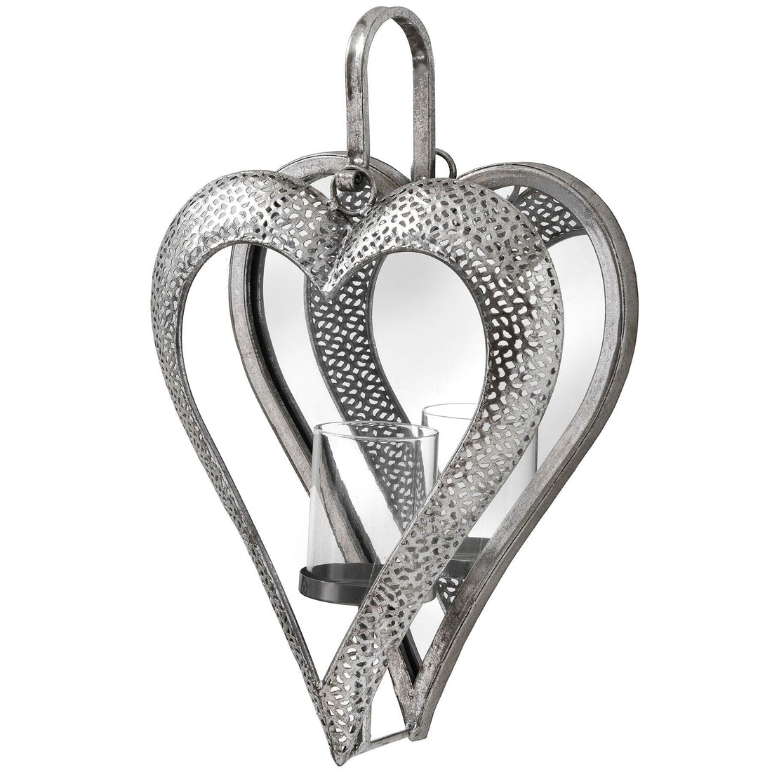 Antique Silver Heart Mirrored Tealight Holder in Small - £59.95 - Gifts & Accessories > Candle Holders > Candle Holders 