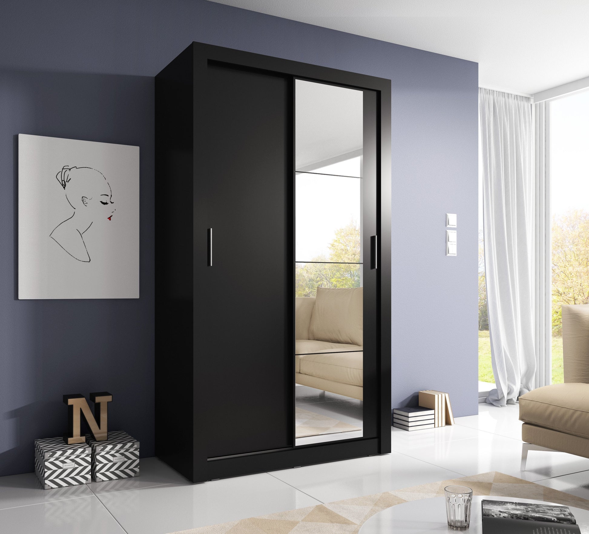 Arti 6 - 2 Sliding Door Wardrobe 120cm Black Matt Sliding Door Wardrobe 