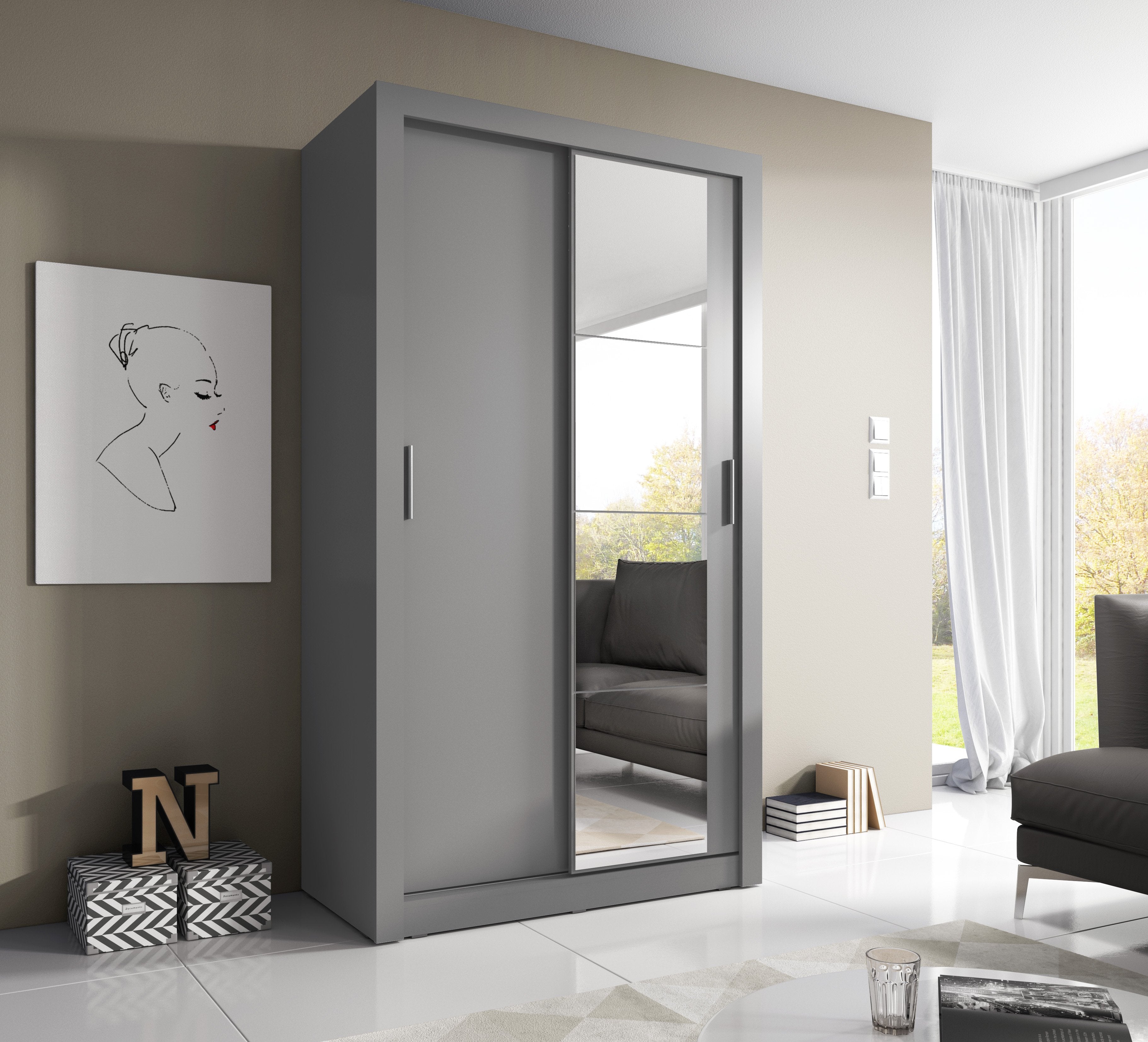 Arti 6 - 2 Sliding Door Wardrobe 120cm Grey Matt Sliding Door Wardrobe 