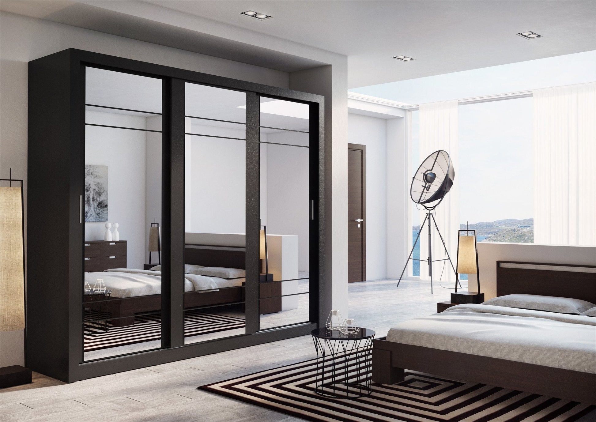 Arti AR-02 Sliding Door Wardrobe 250cm Black Matt Sliding Door Wardrobe 