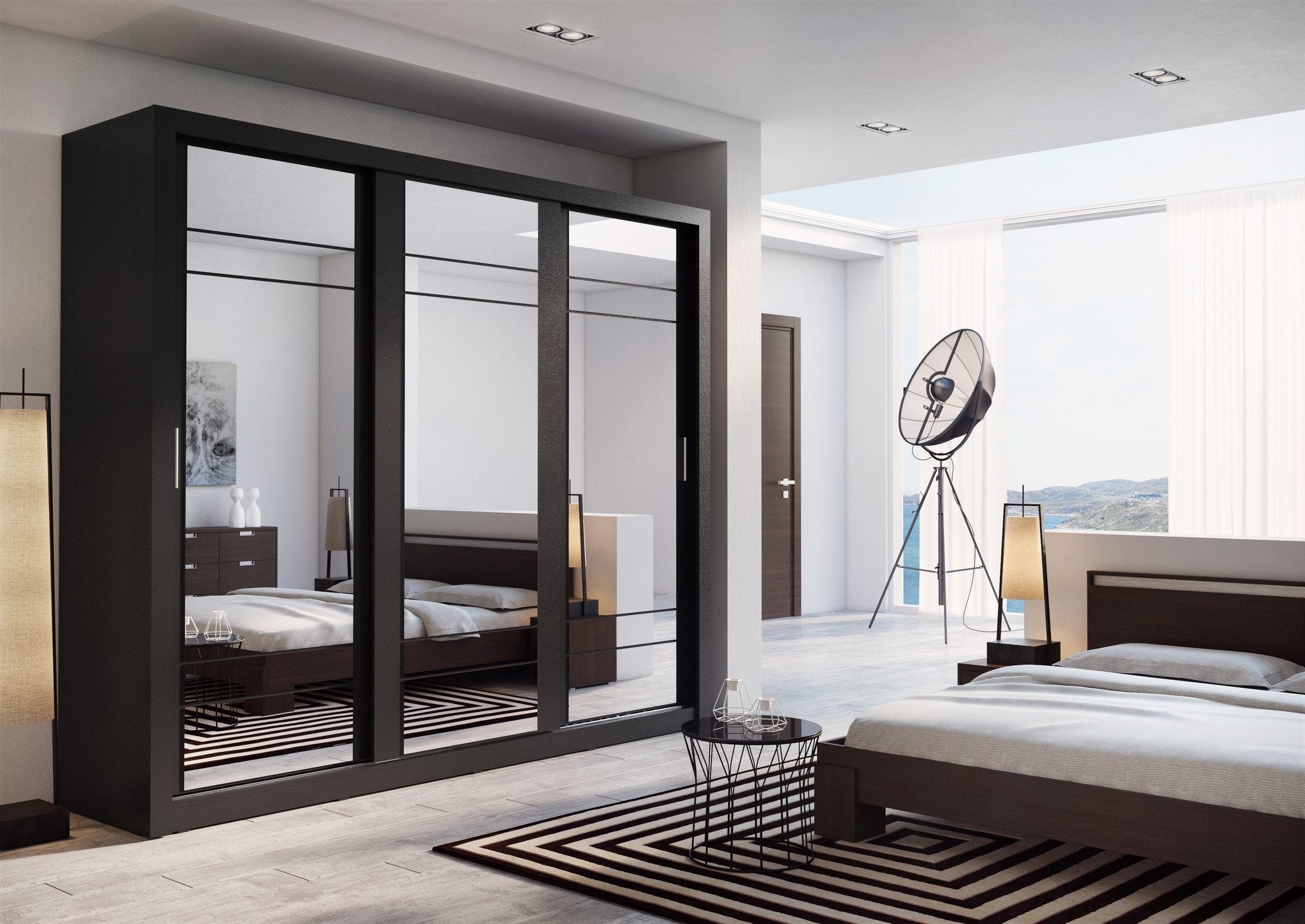 Arti AR-02 Sliding Door Wardrobe 250cm Black Matt Sliding Door Wardrobe 