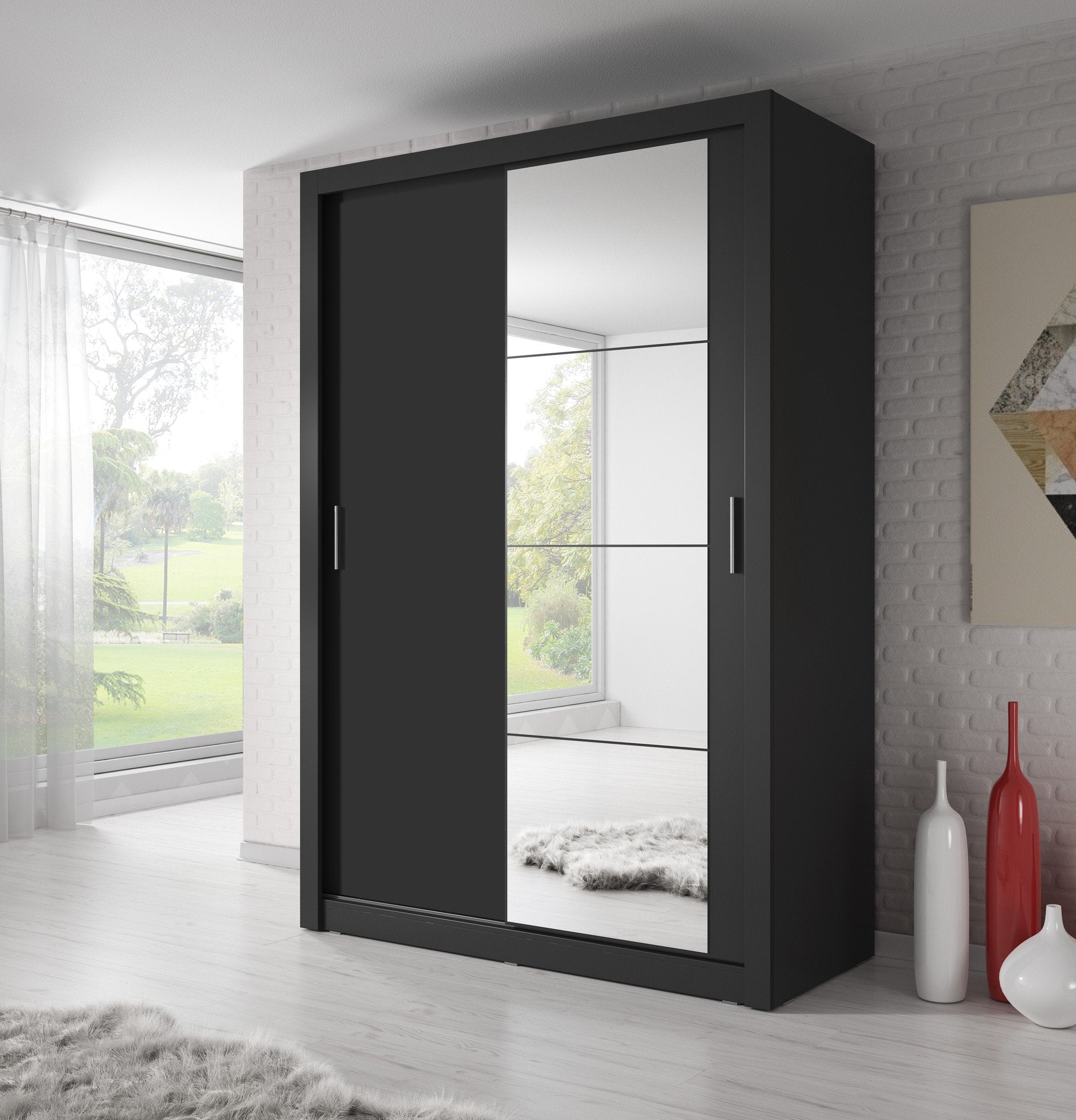 Arti AR-04 Sliding Door Wardrobe 150cm Black Matt Sliding Door Wardrobe 