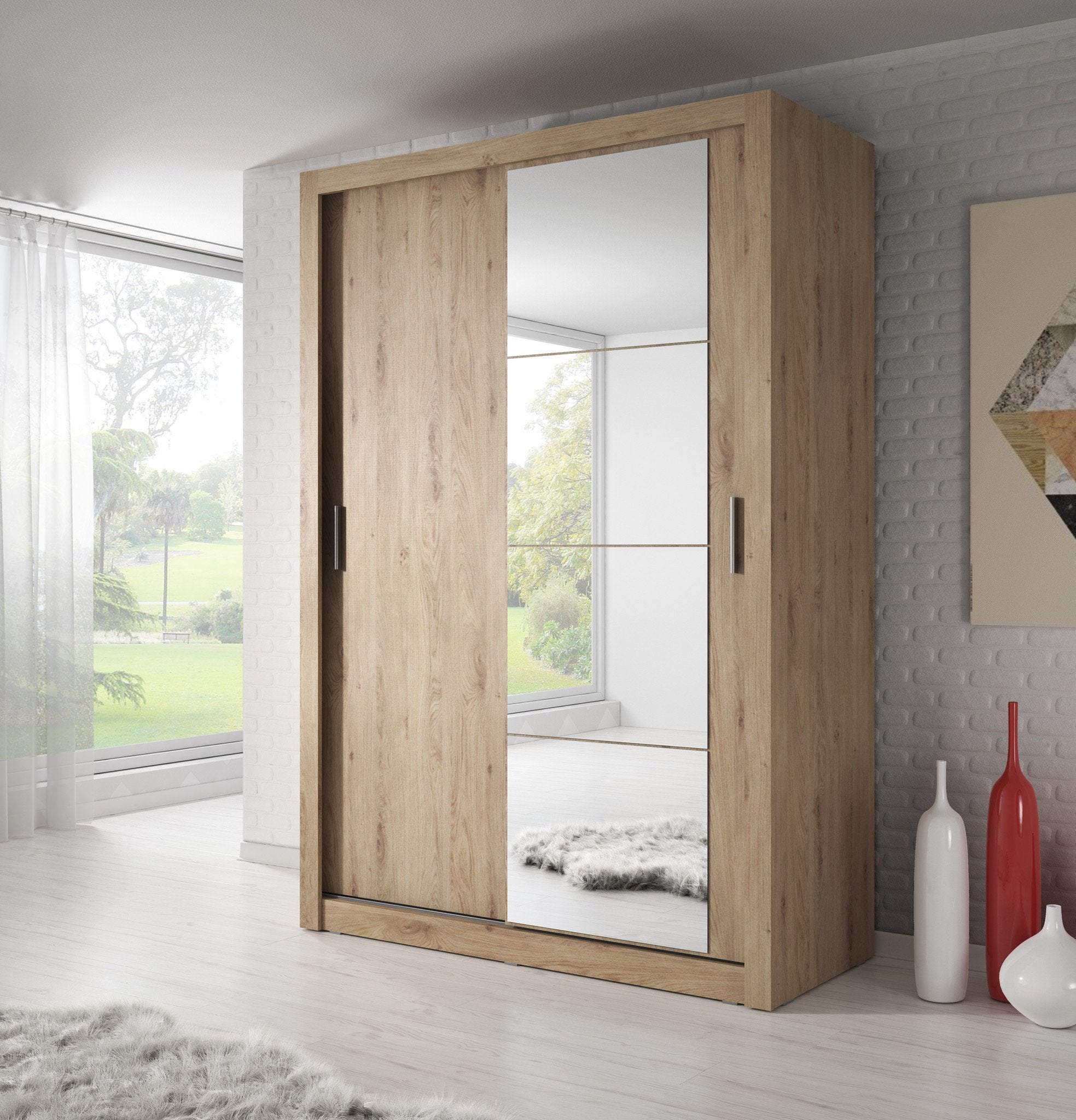 Arti AR-04 Sliding Door Wardrobe 150cm Oak Shetland Sliding Door Wardrobe 