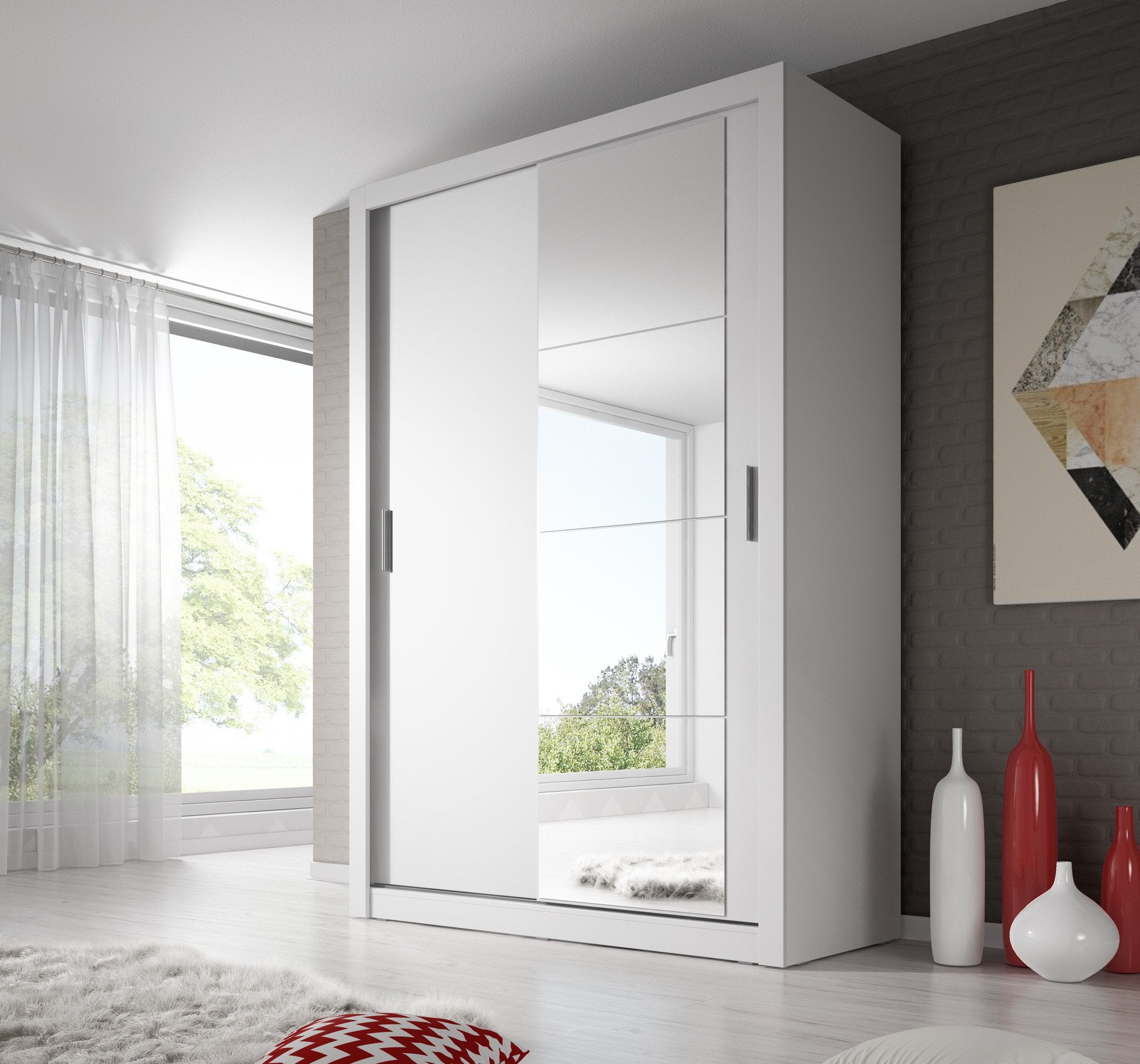 Arti AR-04 Sliding Door Wardrobe 150cm White Matt Sliding Door Wardrobe 