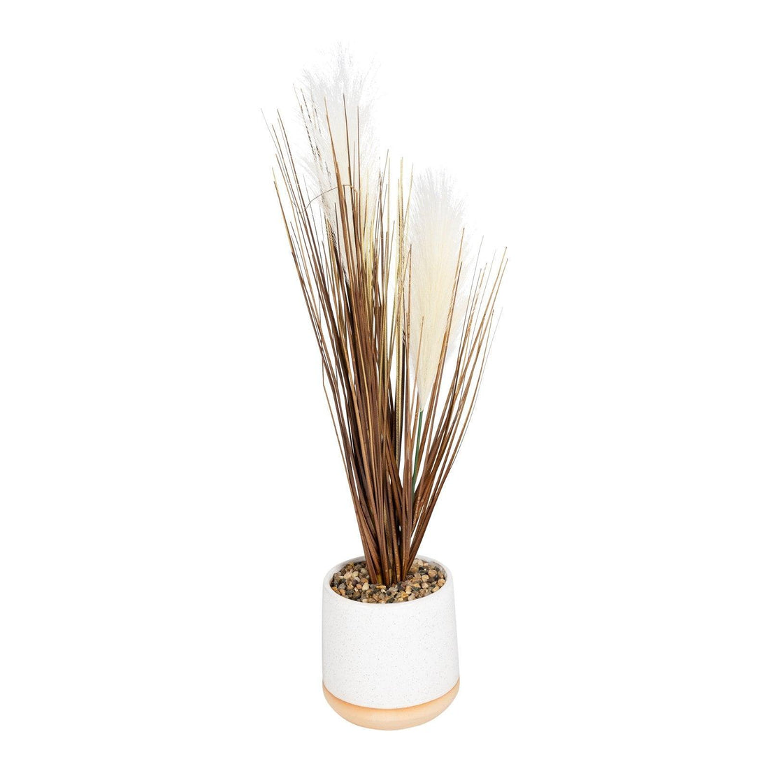 Artificial Grasses In A White Pot With White Feathers - 50cm - £20.99 - Artificial Plants 
