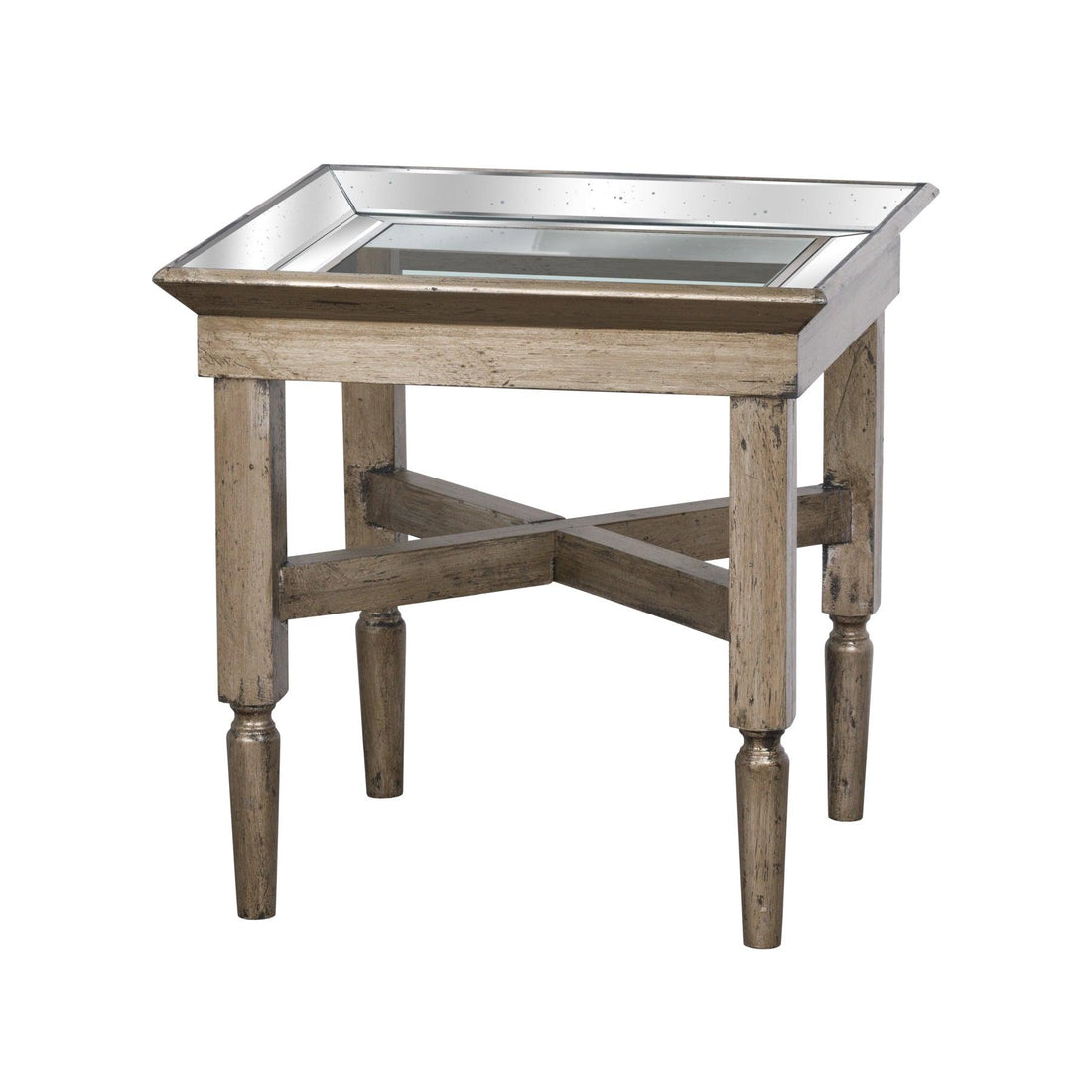 Astor Glass Side Table With Mirror Detailing - £299.95 - Furniture > Tables > Side Tables 