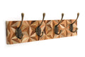 Aztec Design Wooden Plinth, 4 Double Coat Hooks-Coat Hooks