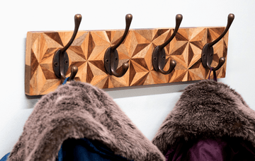 Aztec Design Wooden Plinth, 4 Double Coat Hooks - £52.99 - Coat Hooks 