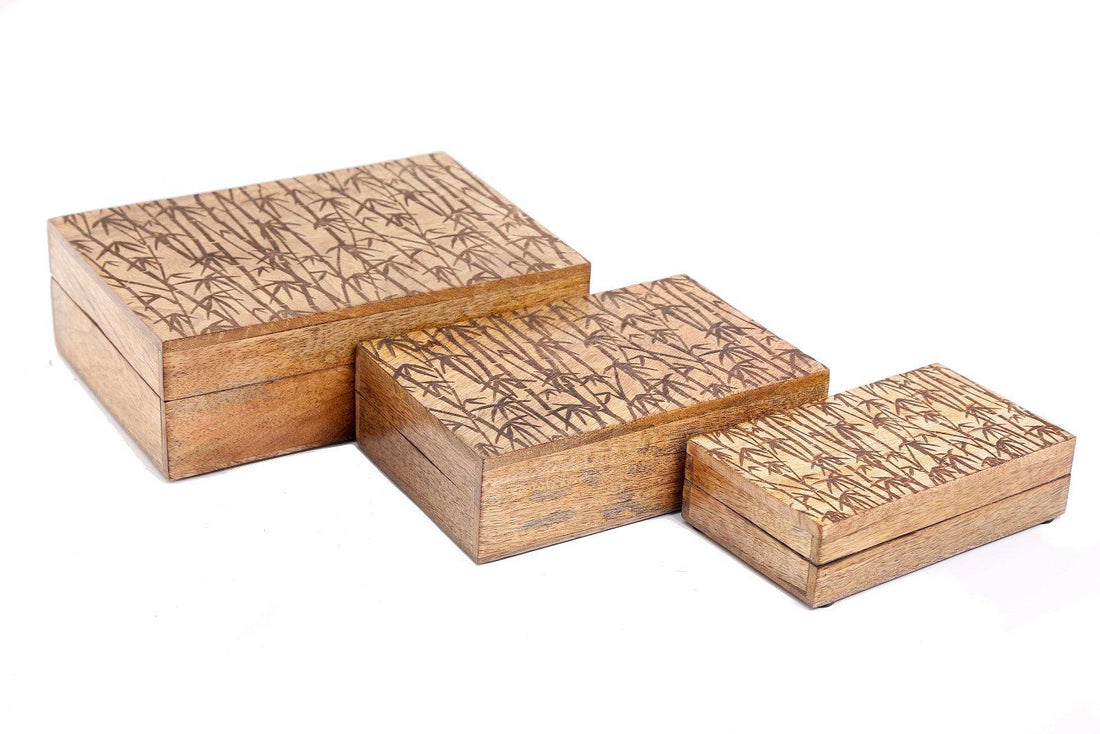 Bamboo Carved Boxes Set of Three - £49.99 - Storage Baskets 