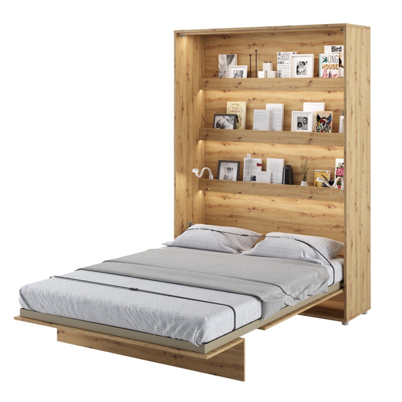Vertical Folding Wall Bed – Double 140cm | Hidden Pull Down Bed with Self-Hold Spring & Locking System