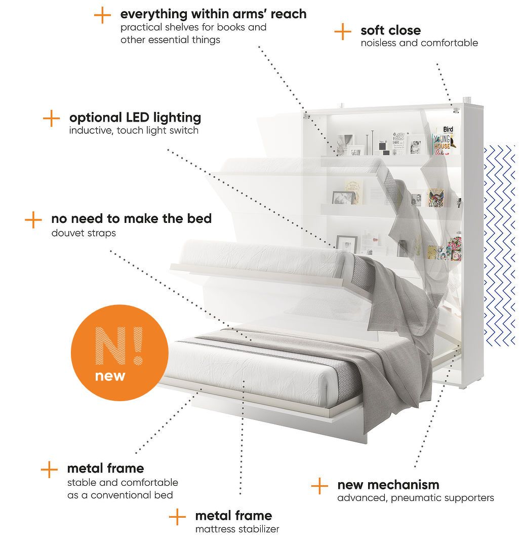 Small Double (120cm) Vertical Wall Bed (Gas Lift)